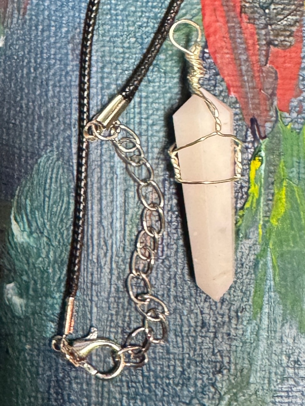 Pink Opal Point Pendant Necklace- wire wrapped